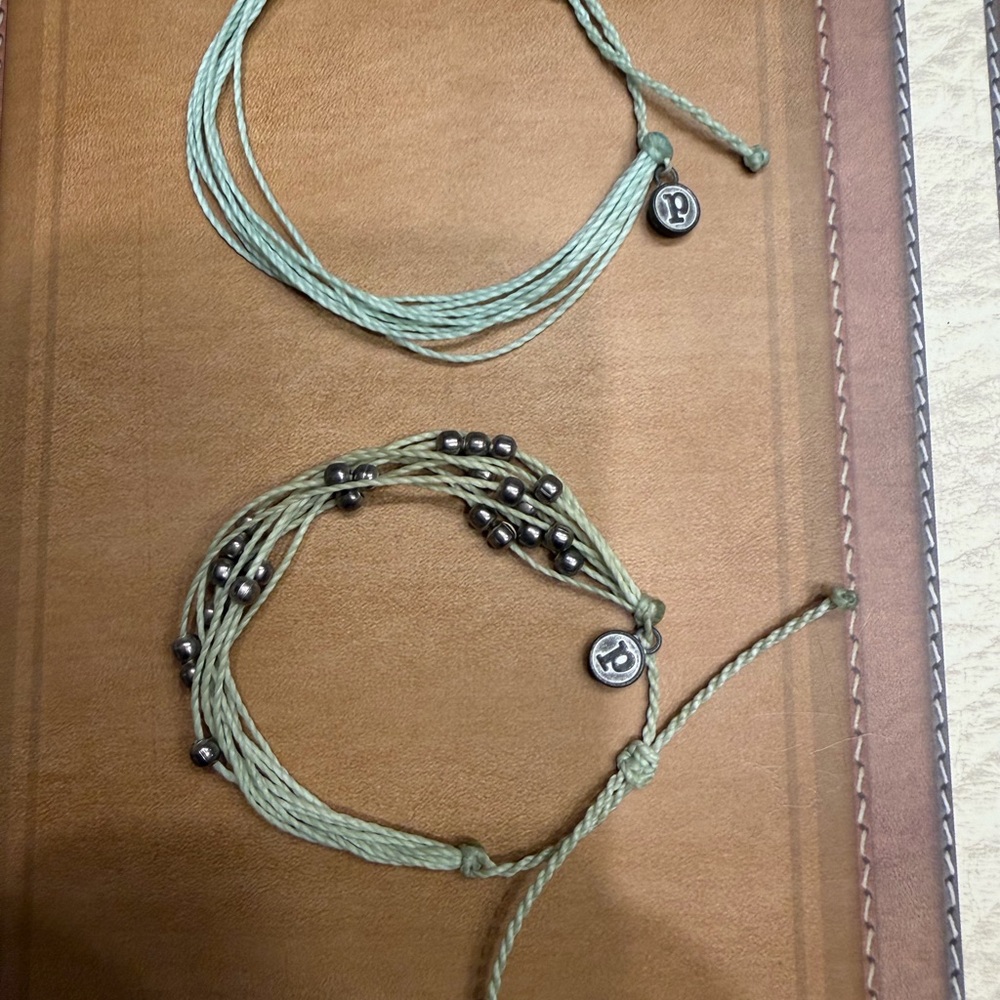 Pura Vida Green and Silver Beaded Bracelets